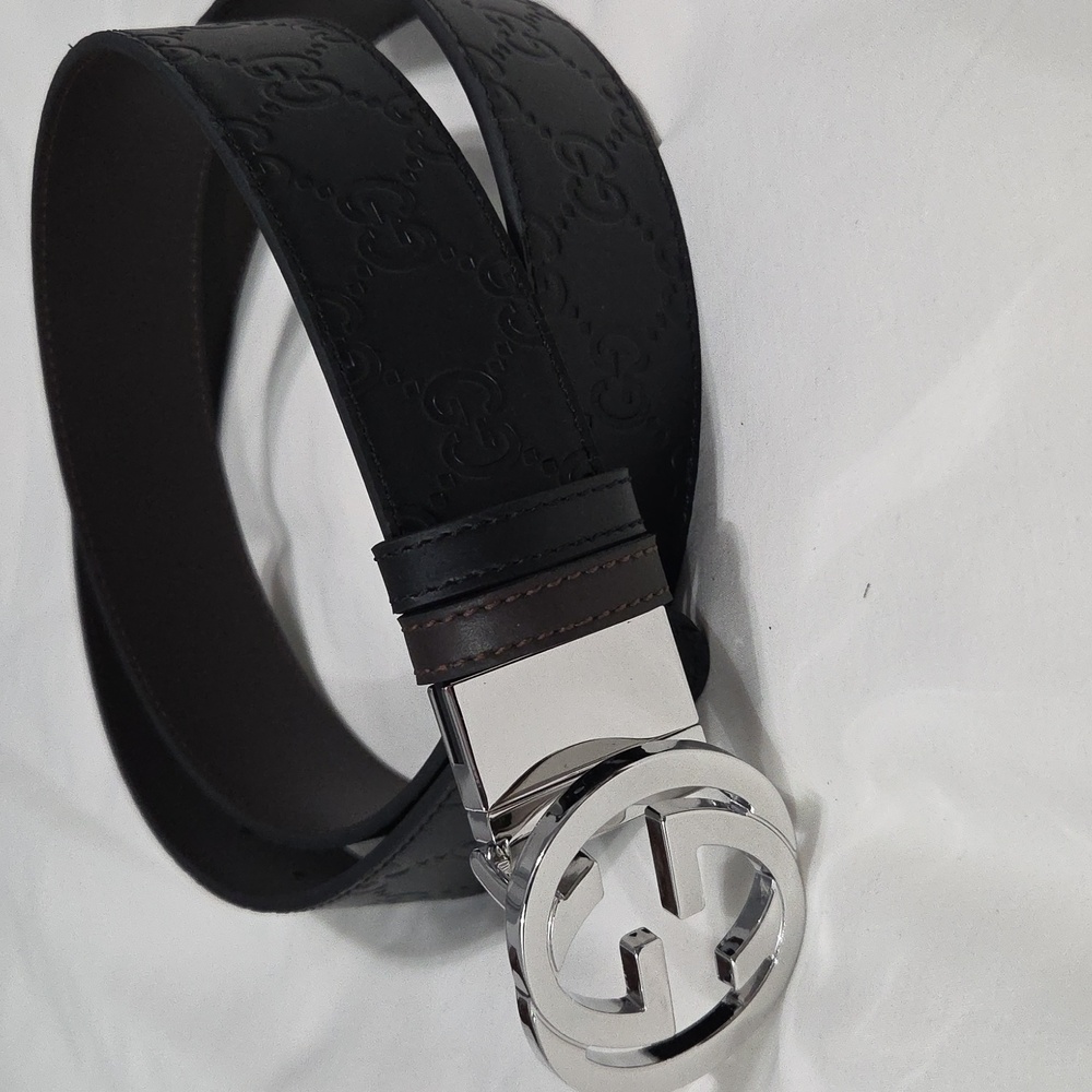 Gucci Reversible Black Brown Leather Belt with Silver Double G Buckle 32/34 - Picture 13 of 15